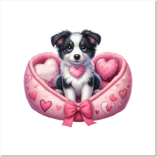 Valentine Border Collie Dog in Bed Wall Art by Chromatic Fusion Studio